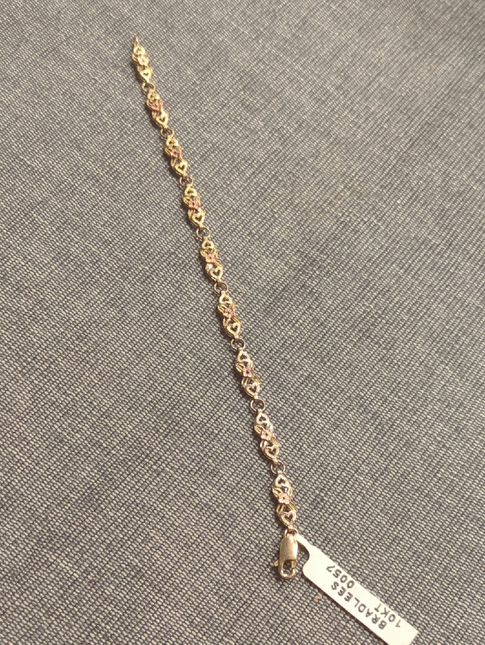 Vintage 10k Gold 7in Women's Bracelet - Heart Link and Flower Design